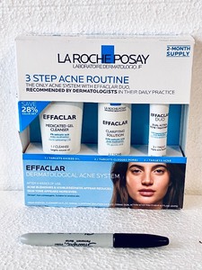 lot 335 image: New La Roche Posay 3 Step Acne Routine, Effaclar Dermatological Acne System - As Shown - Retails $34
