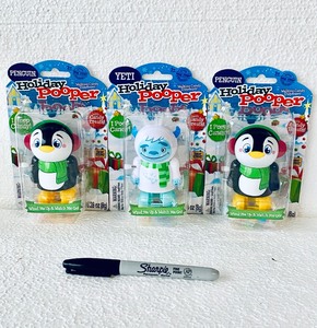 lot 348 image: Lot Of 3 New - Holiday Pooper Walking Candy Dispenser (2) Penguin & (1) Yeti, .28 Oz Each - As Shown - Total Retail $30