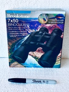 lot 413 image: New Brookstone 7 x 50 Black Binoculars, Includes Storage Case, Neck Strap & Cleaning Cloth - As Shown - Retails $50