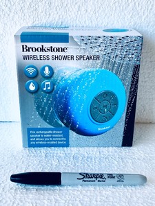 lot 414 image: New Brookstone Wireless Rechargeable Shower Speaker, Blue - As Shown - Retails $23