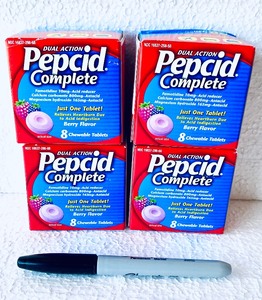 lot 415 image: New Pepcid Complete Dual Action Acid & Heartburn Reducer Chewable Tablets, Berry Flavor, 8Ct Each Box - As Shown - Total Retail $22