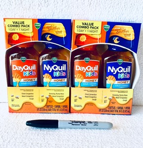 lot 418 image: New Vicks Kids DayQuil & NyQuil Honey Cold & Cough Medicine Liquid - 16 fl oz Each Pack - As Shown - Total Retail $34