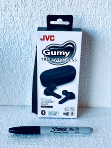 lot 455 image: New JVC Gumy True Black Wireless EarBuds With Charging Case, Model# HA-A7T - As Shown - Retails $30
