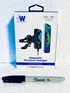 lot 466 image: New Just Wireless MagSafe Magnetic Wireless Charger For Car Vent Mount, Black - As Shown - Retails $35