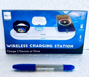lot 490 image: New Muse Wireless Charging Station, Charge 3 Devices at Once - As Shown