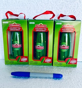 lot 492 image: Lot Of 3 - New Frankford Claussen Holiday Tin Ornament Pickle Gummy Candy Fruit Flavored, 1.6 Oz Each Box - As Shown