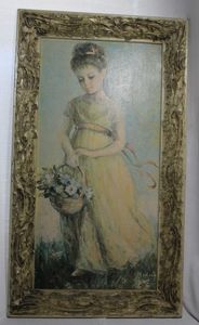 lot 30 image: Vintage Girl in Yellow Dress Painting