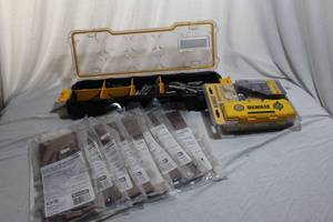 lot 53 image: Tools, Sandpapers, variety of bits and DeWalt case for storage and magnet dwalt case with bits