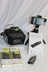 lot 123 image: IHome Docking StationAlarm Clock with Android Adaptor with 2 Jump Chargers, and Cell phone Tri-pod