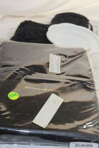 lot 175 image: Queen Size Bed Skirt, Bathroom Mat and Milk Glass Dish