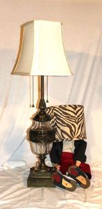 lot 205 image: Heavy Brass and Glass Lamp (CHARLIE NOT INCLUDED)