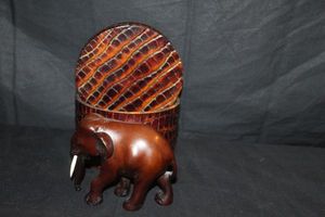 lot 42 image: Wood Carved Elephant with Coasters