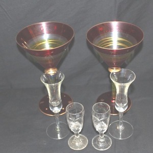 lot 22 image: European Hand Painted Wine Glasses with Clear Glasses
