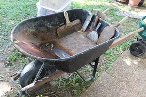 lot 128 image: Wheelbarrow and Hand tools as shown&nbsp