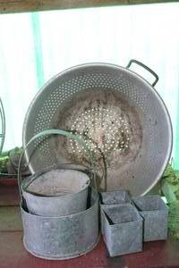 lot 192 image: Large Aluminum Colander and Galvanized Holders as shown