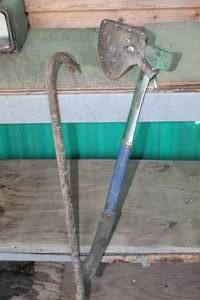 lot 207 image: Tools Crowbar and Axe
