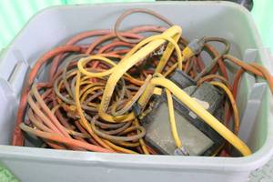 lot 217 image: Tools tote full of extension cords, work light
