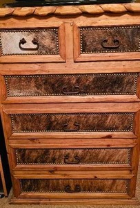 lot 8 image: Solid Wood 6 Drawer Dresser Accented with Cowhide, Made in Mexico Matches Lots 2, 11 & 101