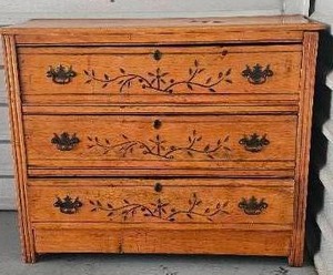 lot 21 image: Antique Spoon Carved Chest of Drawers, with Original Handles, Sturdy