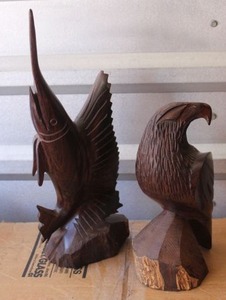 lot 22 image: Marlin Ironwood Carved Sculpture and Vintage Carved Ironwood Eagle