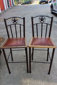 lot 202 image: Texas Star Barstools with Engraved Leather Seats
