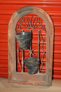 lot 270 image: Vintage Decorative Window Frame with Terracotta Pots