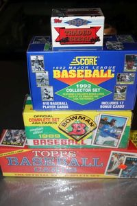 lot 223 image: Factory Sealed Baseball Card Sets 1992 Topps Traded, 1992 Score, 1989 Bowman, and 1988 Topps