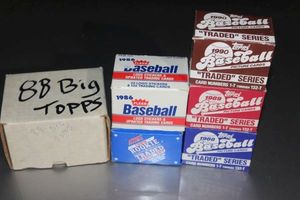 lot 279 image: Complete Sets, Fleer Baseball Logo Stickers & Updated Trading Cards 86, Score 89 Rookie and Traded Card Set, 90 Topps Traded Series, 89 Topps Traded Series, 88 Topps Traded Series, 88 Big Topps