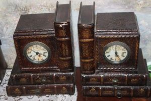 lot 319 image: Pair of Vintage Bookends with Clocks in each and small Storage Drawers