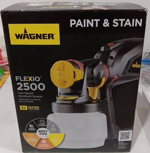 lot 4 image: WAGNER FLEXIO2500 PAINT AND STAIN TWO-SPEED HANDHELD SPRAYER IN BOX AS SHOWN. SEE PICTURES
