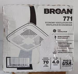 lot 13 image: BROAN MODEL 771 ECONOMY VENTILATION FAN IN BOX AS SHOWN