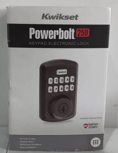 lot 15 image: KWIKSET POWERBOLT 250 KEYPAD ELECTRONIC LOCK IN BOX AS SHOWN.