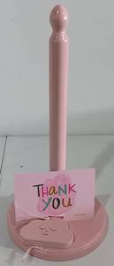 lot 16 image: PAPER TOWEL HOLDER, PINK WITH CLOUD BOTTLE OPENER IN BOX AS SHOWN.