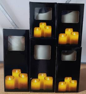 lot 20 image: YOUR BID X 5 NEW, UNOPENED LED PLASTIC SWING CANDLES IN ASSORTED SIZES AS SHOWN.