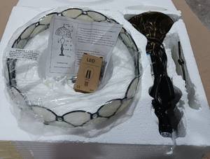 lot 27 image: WERFACTORY STAINED GLASS STYLE SELF-STANDING LAMP IN BOX AS SHOWN. NICE