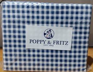 lot 32 image: NEW, UNOPENED POPPY & FRITZ BLUE AND WHITE GINGHAM TWIN SHEET SET IN PACKAGE AS SHOWN.