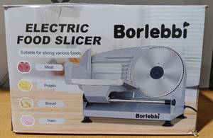 lot 41 image: BORLEBBI ELECTRIC FOOD SLICER MODEL SL-518M IN BOX AS SHOWN.