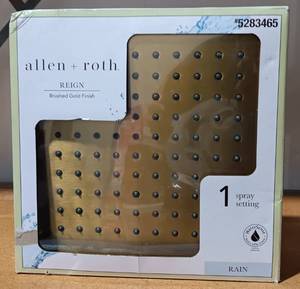 lot 42 image: ALLENROTH REIGN BRUSHED GOLD FINISH SHOWER HEAD MO#5283465 IN BOX AS SHOWN.