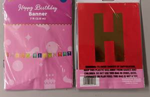 lot 46 image: YOUR BID X10 NEW, UNOPENED HAPPY BIRTHDAY BANNER IN PACKAGE AS SHOWN.