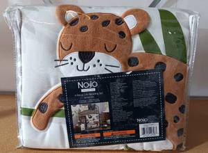 lot 55 image: NEW, NOJO 4-PIECE JUNGLE GYM CRIB BEDDING SET IN PACKAGE AS SHOWN.