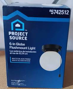 lot 59 image: PROJECT SOURCE 6 GLOBE FLUSHMOUNT LIGHT MO#5742512 IN BOX AS SHOWN.