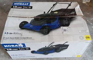 lot 67 image: KOBALT 21 DECK WIDTH CORDED LAWN MOWER, 13 AM IN BOX AS SHOWN