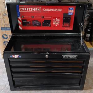 lot 68 image: CRAFTSMAN 26 WIDE 5 DRAWER TOOL CHEST AS SHOWN. NO KEY