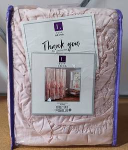 lot 95 image: LUSH DECOR SERENA SHOWER CURTAIN (PINK) IN BAG AS SHOWN. RETAILS FOR $116.99.