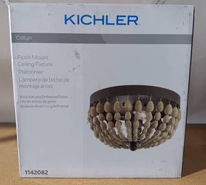 lot 111 image: KICHLER COLTYN FLUSHMOUNT CEILING FIXTURE MO#1142082 IN BOX AS SHOWN.