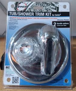 lot 112 image: DANCO TUBSHOWER TRIM KIT (FOR DELTA) CHROME FINISH IN PACKAGE AS SHOWN.