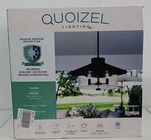 lot 153 image: QUOIZEL YASMIN 3-LIGHT PENDANT MO# 3799350 IN BOX AS SHOWN