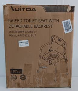 lot 156 image: AUITOA RAISED TOILET SEAT WITH DETACHABLE BACKREST IN BOX AS SHOWN