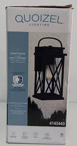 lot 157 image: QUOIZEL SAINT ELIAS WALL LANTERN, MO#4145440 IN BOX AS SHOWN