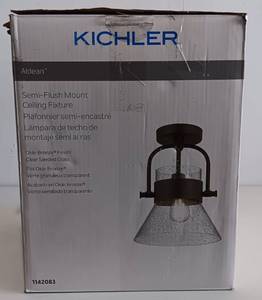 lot 165 image: KICHLER ALDEAN SEMI-FLUSH MOUNT CEILING FIXTURE MO# 1132083 IN BOX AS SHOWN